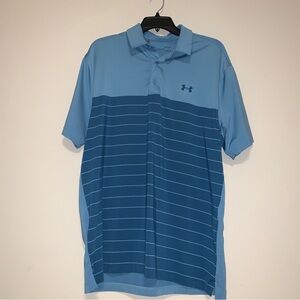 Under Armour Heatgear Men’s S/S Polyester Golf Polo Large Blue Stripe GUC